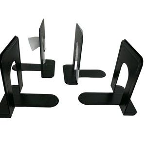 MaxGear Book Ends Universal Premium Bookends 4 Pairs Black Heavy Gauge Steel